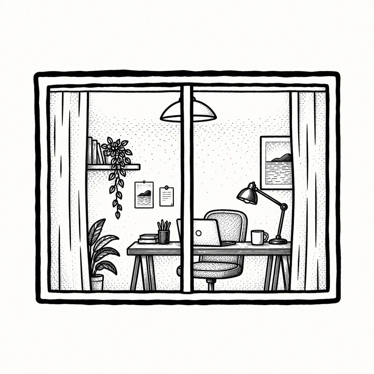 Ventana ilustrada de un escritorio